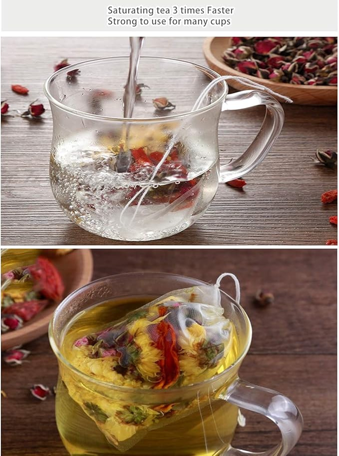 50 Pcs Tea Filter Bags Disposable Tea Bags for Loose Tea Herb Spice Empty Mesh Small Drawstring Seal Infuser Strainer Diy Bath Tea Bags Sachets (2.36x2.75inch)