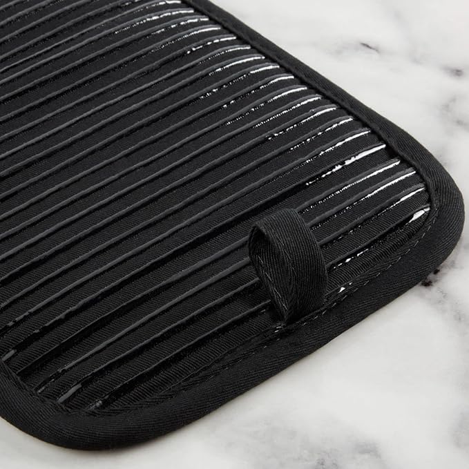 KitchenAid Quilted Cotton Terry Cloth Oven Mitt, Pot Holder, Kitchen Towel 4-Pack Set, Heat Resistant, Silicone Grip, Gift Set, Matte Black, 16"x26", 7"x13" & 7"x10"