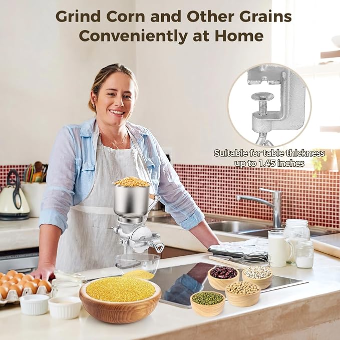 High Hopper Corn Grinder, Iron Grain Grinder Manual Coffee Grinder, Hand Grinder with Large Hopper for Barley Wheat Berries Coffee Chickpeas Pepper Dried Beans, Animals Feed Home Brewing