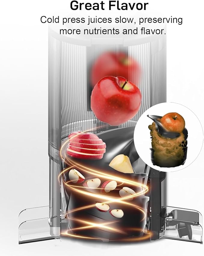 SIFENE Cold Press Juicer, 4" Wide Feed Chute Masticating Juicer with 63RPM Slow Grind, High Juice Yield Fruit & Vegetable Juicer Machine, Easy to Clean with Reverse Function, BPA-Free, Gray