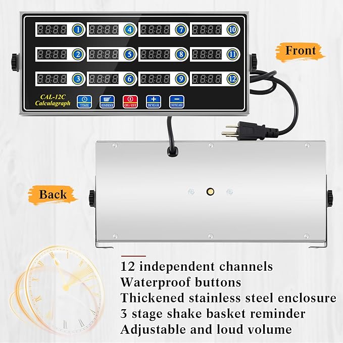 Relaxweex 2 Pack Commercial 12 Channel Digital Kitchen Timer, Multi-Countdown Timer with Loud Alarm & Large LCD Display, Wall Mount or Countertop for Restaurant, Fry Station, Baking & Lab Use