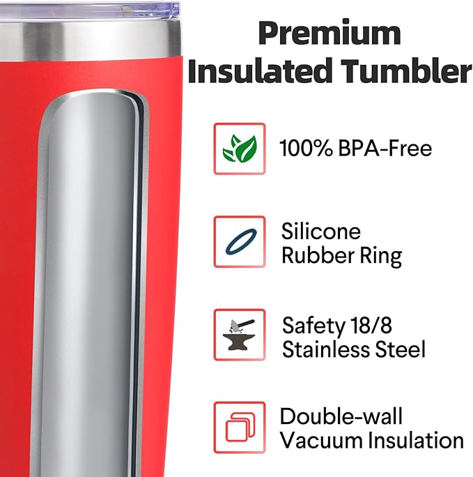 Volhoply 20oz Stainless Steel Tumbler with Lid and Straw Bulk 12 Pack,Double Wall Insulated Travel Iced Coffee Mug Fits Cup Holder,Powder Coated Cups for Hot/Cold Drinks,Gifts for Women（Red,12 Set）