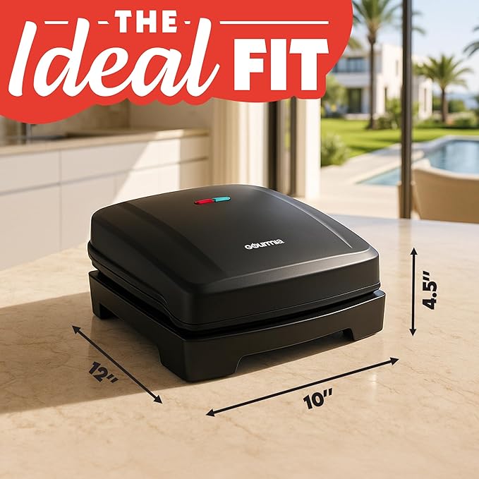 Gourmia Indoor Grill & Panini Maker – 4 Serving Contact or Open Grill, Nonstick Ceramic, Preheat Indicator Light, Slope Design with Removable Dishwasher Safe Drip Tray