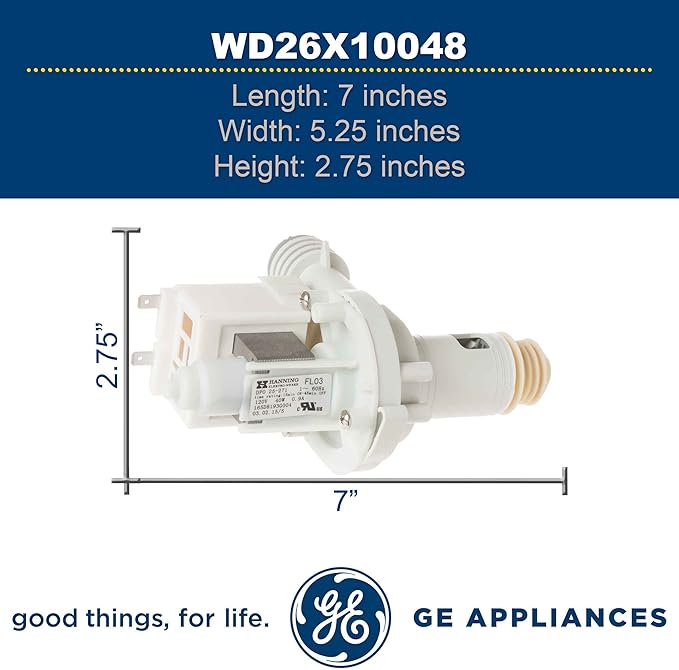 GE WD26X10048 Genuine OEM Drain Pump Assembly for GE Dishwashers