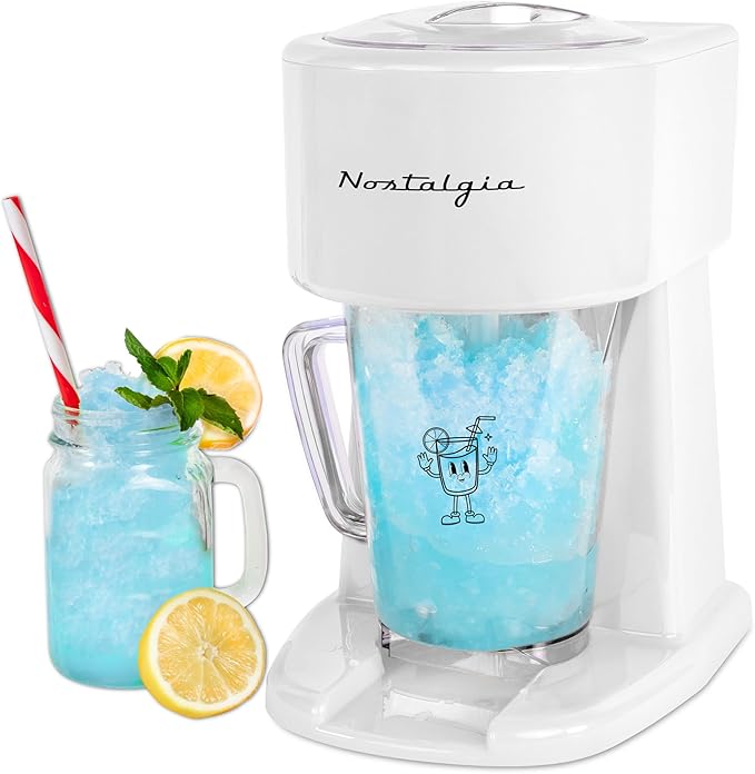 Nostalgia Retro 40-Ounce Frozen Beverage Station - Slushie Machine and Ice Shaver with Automatic Mixing for Soda, Cocktails and Margaritas - Easy & Safe Use - White