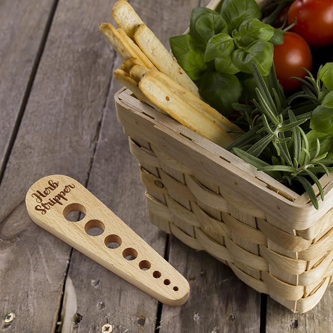 Herb Stripper Wooden Vegetable Leaf Remover Rustic Safe Kitchen Tool Cooking Gifts for Chefs and Housewives (Wooden)