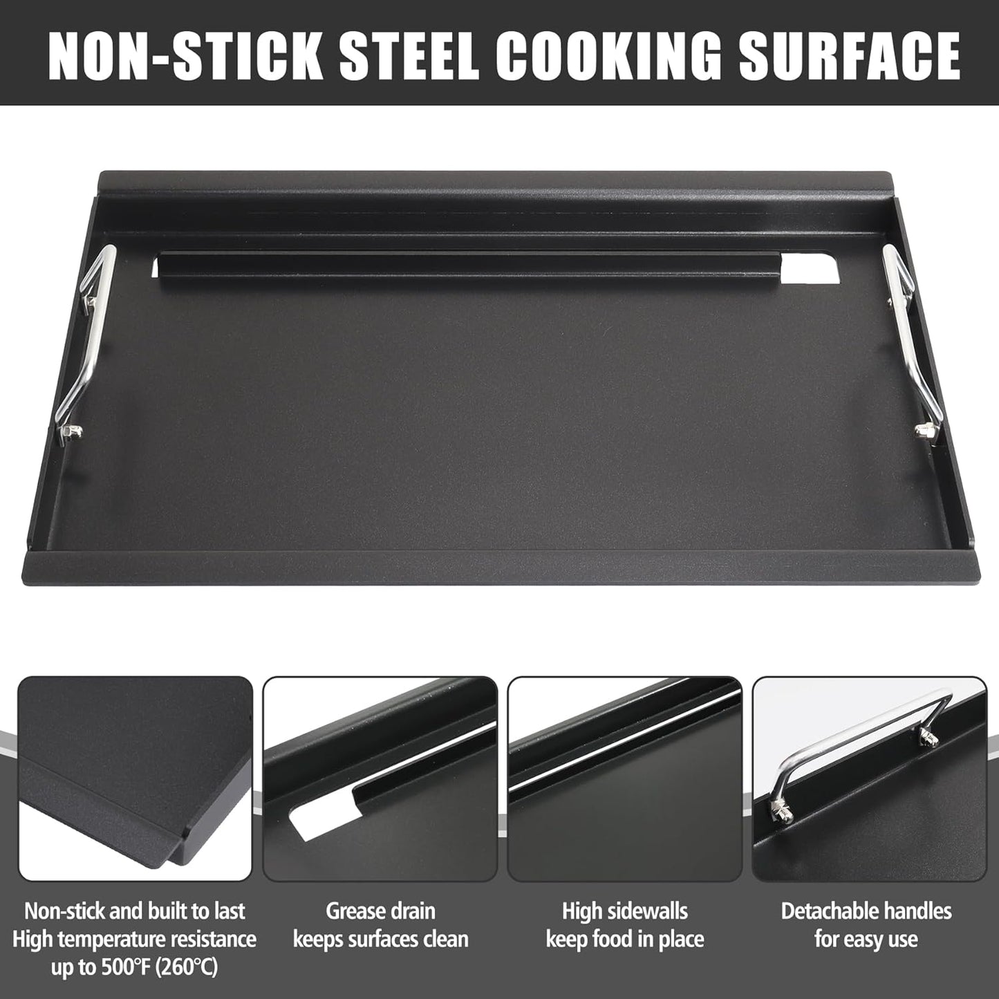 SafBbcue Full Size Griddle Inserts for Charbroil TRU-Infrared 463644220 463632320 463644220 Flat Top Griddle for Charbroil Grill Replacement Parts 463642316 466642416 G369-0030-W2, Carbon Steel