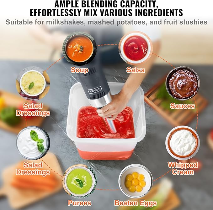 VEVOR 500W 12 Inch Heavy Duty Hand Mixer, Variable Speed Stick Mixer with 304 Stainless Steel Blade, Multi-Purpose Portable Mixer for Soup, Smoothie, Puree, Baby Food
