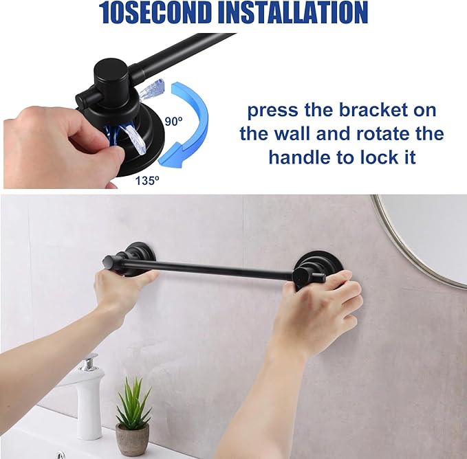 SLIIMU Suction Cup Towel Bar for Shower with 5 Hooks, 17-28 Inch Adjustable Long Bathroom Wall Washcloth Rack,Extendable Glass Shower Door Suction Rag Holder,Towel Rod for Bath Kitchen (Black)