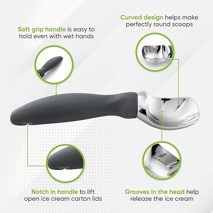 Spring Chef Heavy Duty Ice Cream Scoop with Comfortable Handle & Stainless Steel Magnetic Measuring Spoons with Leveler, Set of 8-2 Product Bundle - Gray
