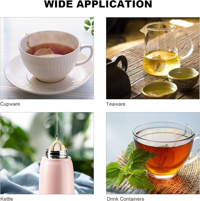 Luckyiren Tea Ball Infuser with Chain;; Premium Stainless Steel Fine Mesh Screen Tea Strainer Filters Colander Cullender Sieve Infusion Steeper Maker for Loose Leaf Tea Herbs, 2 Pieces, Golden