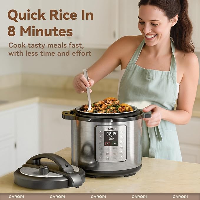 12-in-1 Electric Pressure Cooker 8 Quart, 1200W olla de presion Multi-Cooker with Non-Stick Ceramic Pot, Slow Rice Cooker, Saute, Steamer, Yogurt & Food Warmer, Delay Timer, Silver
