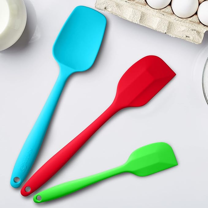 Silicone Spatula 3‑Piece Set Heat Resistant 600°F Non‑Stick Rubber Spatulas with Stainless Steel Core ALLWIN HOUSEWARE Large Spatula, Spoonula & Mini Spatula for Cooking & Baking, Multicolored