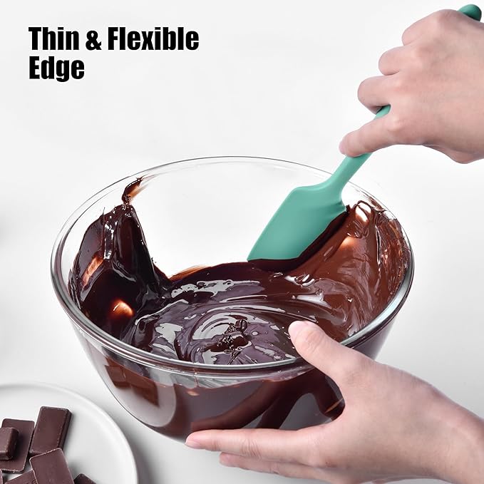 Doosu 18/8 Stainless Steel Food-Grade Measuring Coffee Scoop with 6.9in Long Handle (1 & 2 Tbsp) and 600°F Heat Resistant Mini Food-Grade Silicone Bowl Scraper (Aqua Sky)