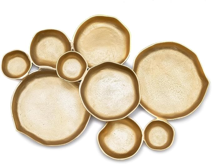 9 Cluster Decorative Bowls Bright Gold Brass Snack Tray Bowl Chip & Dip Serving Piece Strong Brass Centerpiece Beautiful Room Accent & Entertaining Parties Home Decor Wedding Gifts 22 Inch Decorative