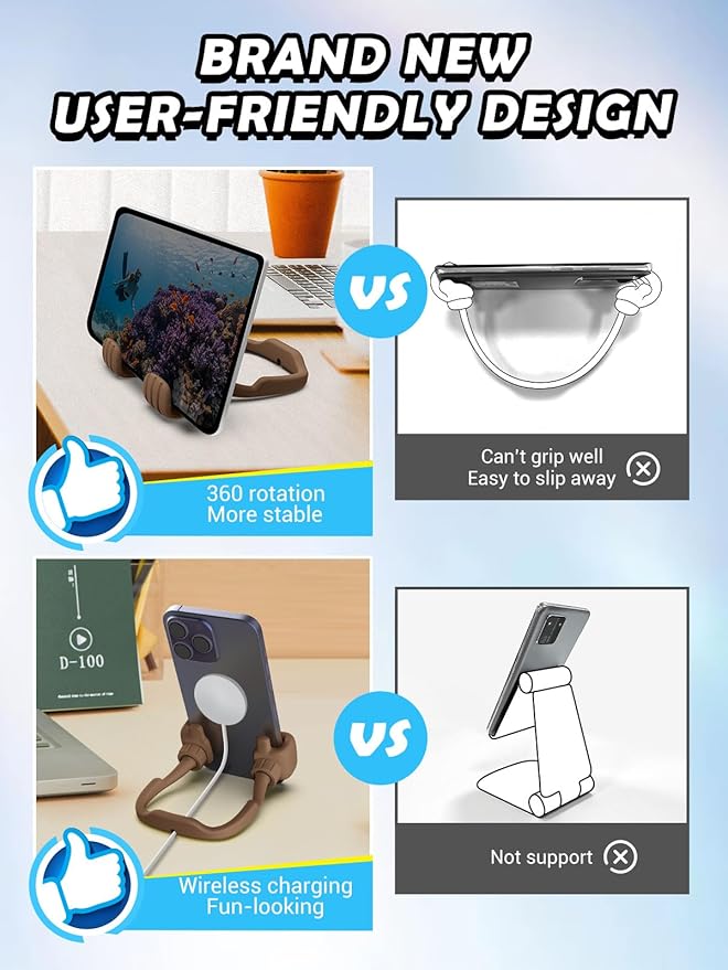 Christmas Stocking Stuffers for Teens Boys Men Cell Phone Holder: Patented Thumbs Up Phone Stand Funny Gifts for Adults Kids Teenager Husband Friend Coworkers Phone Accessories Cool Gadgets Brown