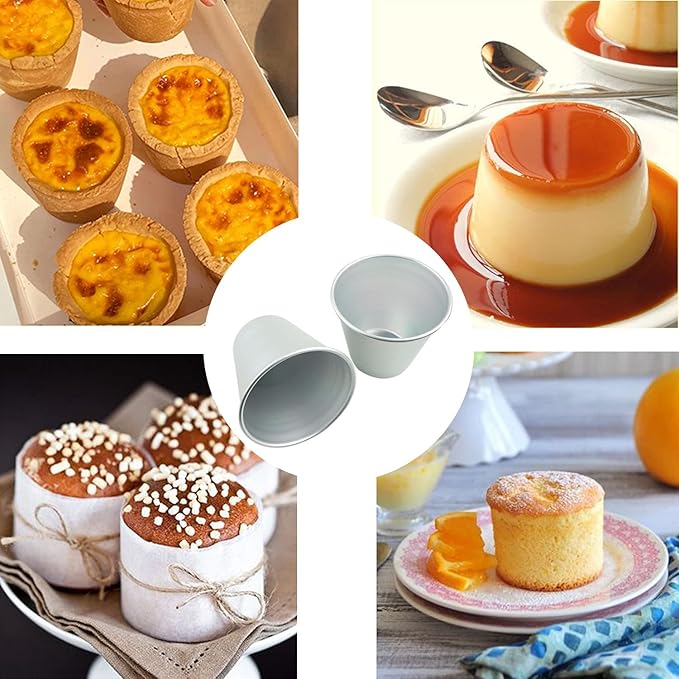 Large Popover Pans 12 PCS, Individual Aluminium Round Muffin Molds, Pudding Cup, Chocolate Molten Mould, Raspberry Souffle Baking Maker, Brownie Tumbler for Egg Tart, Cake, Size 3.4"x 3.2"