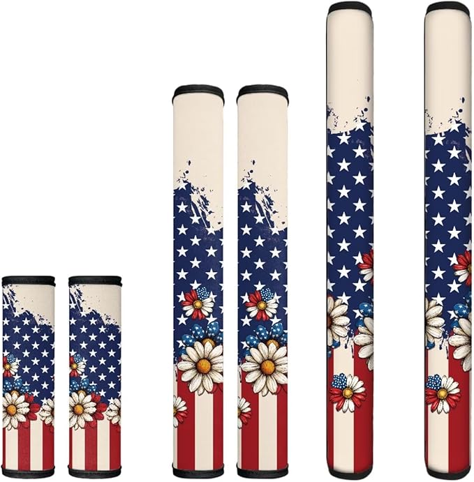 American Flag Daisy Flowers Refridge Door Handle Covers Set of 6, July 4th Independence Day Refrigerator Door Handle Covers Kitchen Fridge Microwave Dishwasher Door Handle Protector