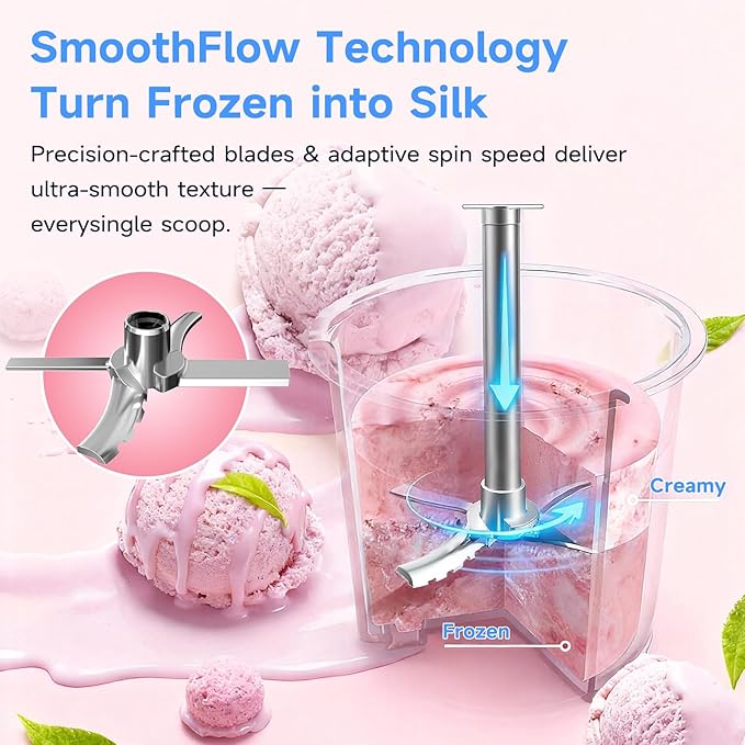 Ice Cream Maker & 10-in-1 Frozen Treat Maker, 20 oz (3 Pints), Mix-In + Re-Spin for Creamy Texture, Gelato, Sorbet, Slushie, Frozen Yogurt & Smoothie Bowls Machine for Homemade, Recipe Guide