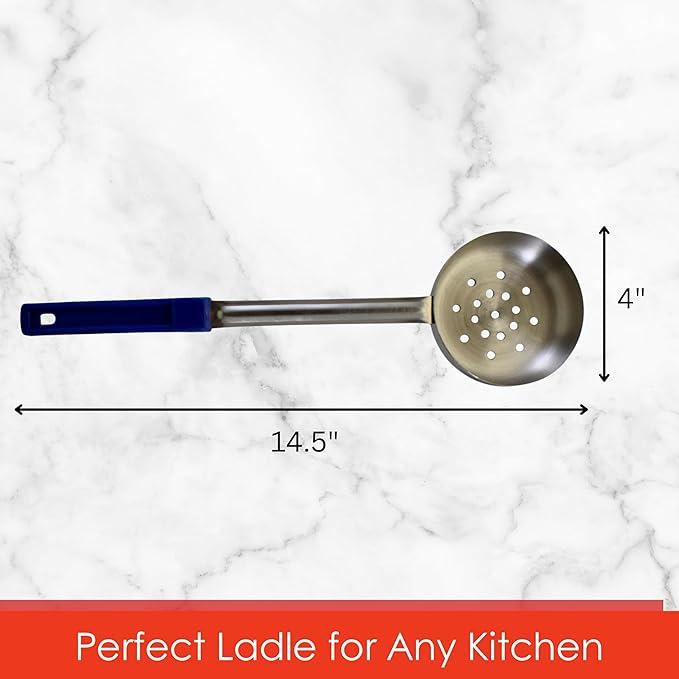 8 Ounce Slotted Stainless Steel Portion Control Ladle Spoon for Measuring and Serving; Commercial Grade Serving Scoops [Pack of 12]