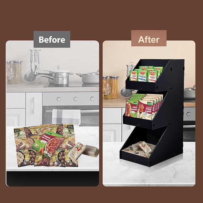 Sauce Packet Organizer, Suitable for Organizing Ketchup Packets, Condiment Packets, and Hot Sauce Pack, 3-Tier Design with Straw Holder, Easy Assembly Space-Saving Kitchen Storage, Made of Acrylic