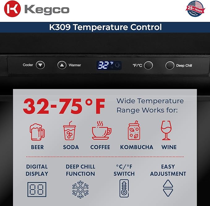 Kegco K309X-2 Keg Dispenser, 2 Faucet, Black Stainless Steel