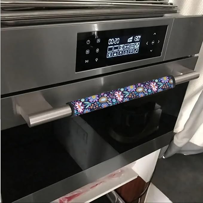 6 PCS Refrigerator Door Handle Covers Kitchen Electrical Appliances Handle Protector Easy Installation Keep Off Stains Dust Fingerprint Smudges, Hippie Flower Lotus Blue