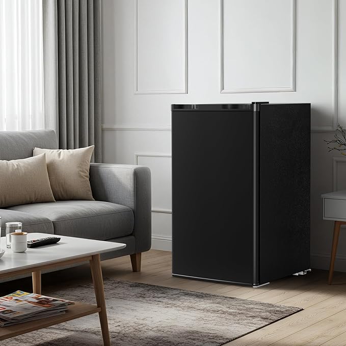 Antarctic Star 3.2 Cu.Ft.Compact Refrigerator with Freezer, Mini Fridge Single Door with Adjustable Thermostat,Removable Glass Shelves for Apartment,Dorm,Office,Kitchen，BLACK