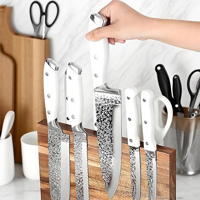 Magnetic Knife Block Stand, Kitchen Counter Organizer, Double-Sided Kitchen Knife Holder, Acacia Wood, Universal Storage Organizer, 11.7 x 8.6 x 4 inches
