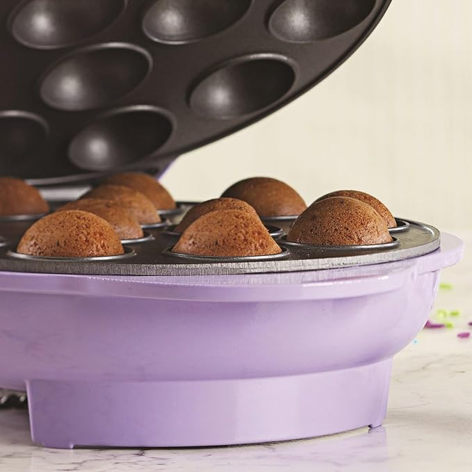 Electric Cake Pop Maker – Nonstick 12 Cake Pop and Donut Hole Baker, Fast Baking with Indicator Lights & Cool Touch Handle, Purple