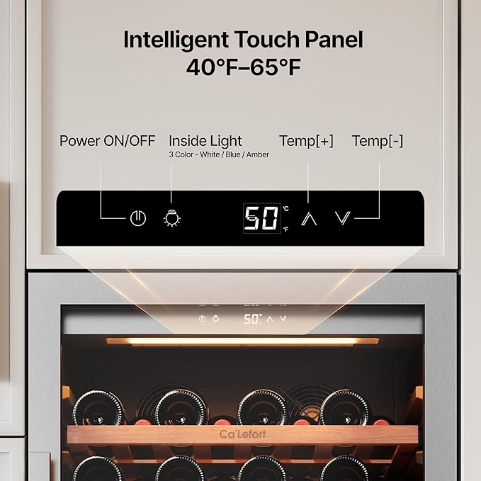 Ca'Lefort 90 Bottle Wine Fridge - 24 Inch 40-65°F Wine Cooler with Glass Door & Bottom Drawer, 10 Adjustable Shelves & 3 LED Lights, Energy Star Certified Built-in/Freestanding for Home/Bar/Kitchen