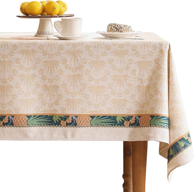 patdrea Designer Rectangle Linen Long Table Cloth,Vintage Anti-Wrinkle Durable Tropical Style Tablecloth,Decor Table Cover Cloth for Kitchen Dining Christmas,Thanksgiving,63"x94"-Pineapple a