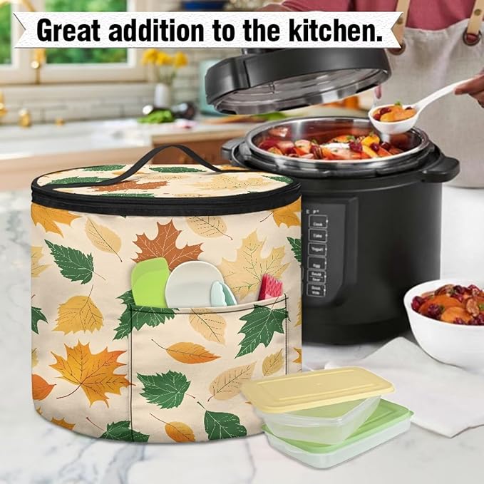 Thanksgiving Electric Pressure Cooker Storage Bag Kitchen Appliance Protective Pressure Cooker Insulation Bag for Women, Fallen Leaf