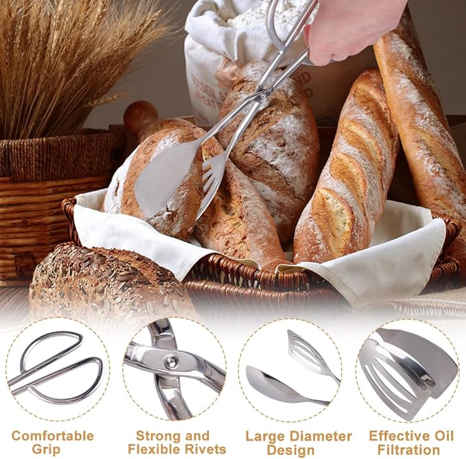 2 Pcs Serving Tongs, 10 Inch Buffet Tongs, Stainless Steel Kitchen Tong with Comfort Grip for Salads, Appetizers, Cake, Bread, Cooking, Party, Barbecue, Desserts, Ice