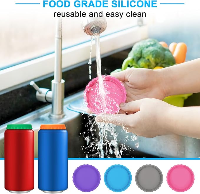 6 Pack Silicone Soda Can Cover Lids, Reusable Soda Can Lids Beer Can Covers Pop Can Covers, BPA Free Silicone Can Cover, Stopper and Protector for Soda, Beer, Beverage, Juice, Coke, Fits Standard Cans