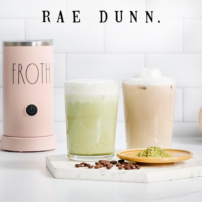 Rae Dunn Electric Milk Frother Steamer -Stylish Automatic Milk Steamer and Frother, Milk Warmer, Hot and Cold Foam Maker for Coffee, Latte, Cappuccino, Macchiato - 550 Watt (Blush)