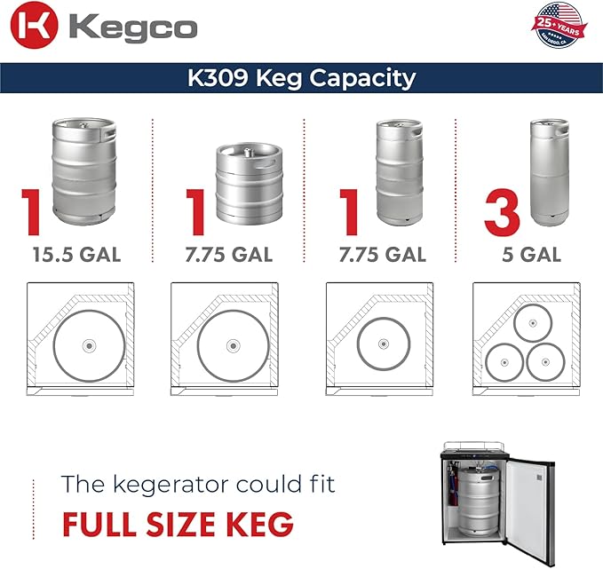 Kegco K309X-2 Keg Dispenser, 2 Faucet, Black Stainless Steel