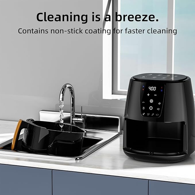 XKV 5.8 QT Digital Air Fryer with Window for Kitchen Use,Nonstick Made without PFAS, Touchscreen Display,160°F~400°F in Precise 5°,Customized Temp/Time,NonStick Basket,Black