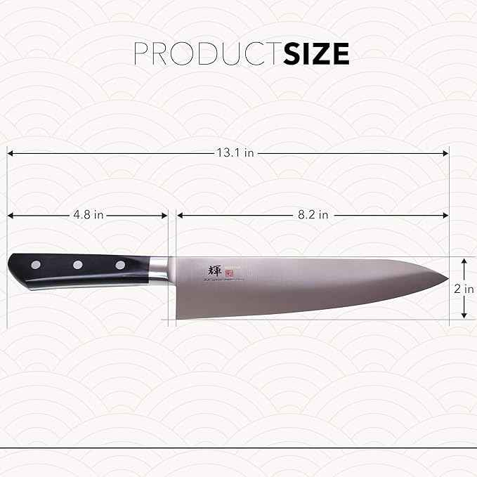 Kagayaki Japanese Chef’s Knife, KG-13 Professional Western Deba Knife, VG-1 High Carbon Japanese Stainless Steel Pro Kitchen Knife with Ergonomic Pakka Wood Handle, 8.2 inch
