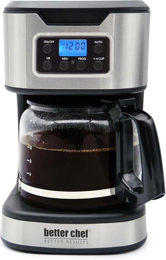 Better Chef Programmable 12-Cup Coffee Maker | 1-4 Cup Setting | Auto-Pause to Serve | 2hr Keep Warm | Perma-Filter | Stainless (Stainless)