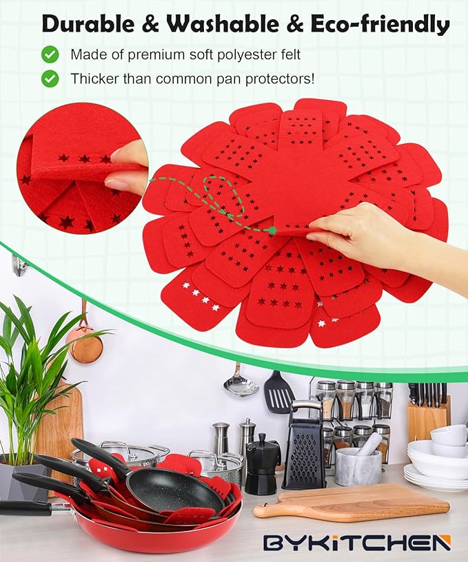 BYKITCHEN Pan Protectors for Stacking, Pot and Pan Separators Pads with Stars, Pot Protectors for Stacking and Protecting Your Cookware(6pcs & 3 Sizes)