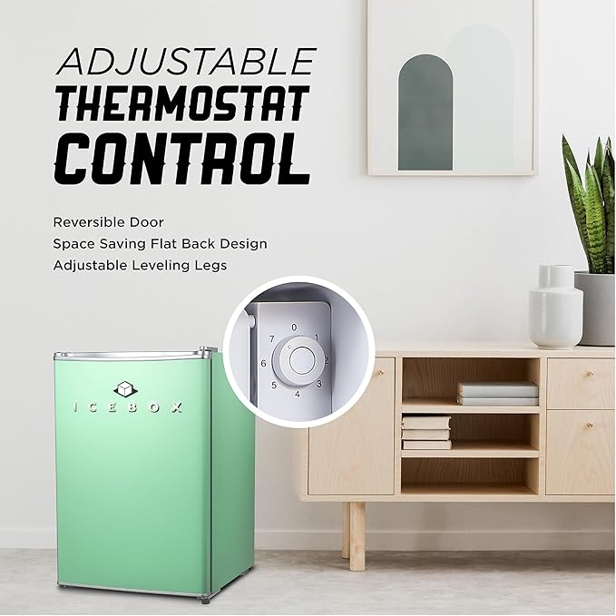 ICEBOX 2.5 Cu. Ft. Compact Refrigerator, ENERGY STAR Certified Small Refrigerator, Single Door Mini Fridge with Chiller Compartment, R600a Refrigerant, IBCR25MNT, Mint Green