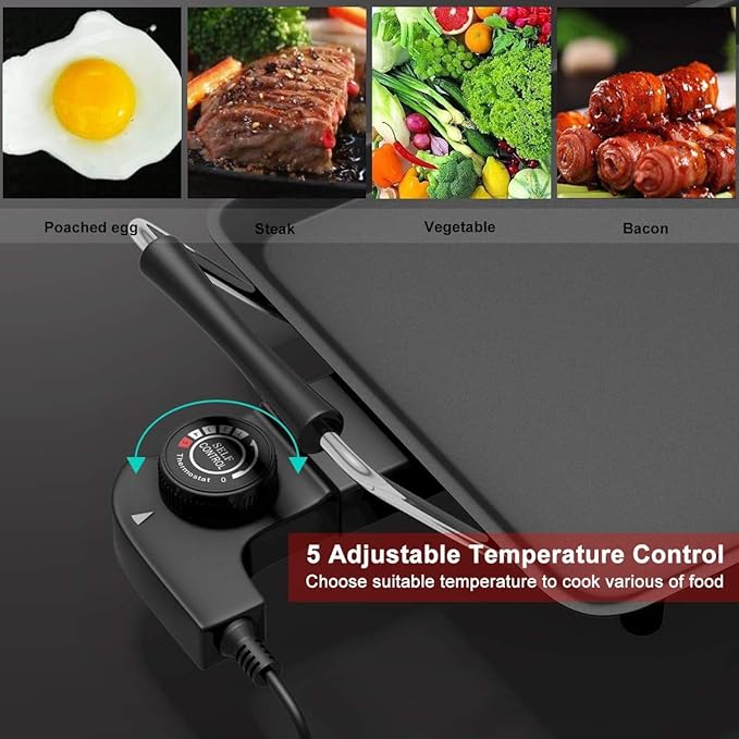 HAPPYGRILL Electric Griddle Teppanyaki Grill, Nonstick Countertop Griddle with Adjustable Temperature, 35" Barbecue Grill Cooking Plates for Indoor Outdoor Patio Camping