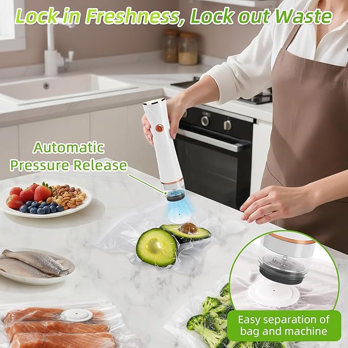 Compact Vacuum Sealer for Food Sealer, Handheld Portable Vacuum Sealer Machine for Food Storage, Recharge Food Vacuum Sealing for Kitchen Travel Fridge Meal Prep, Gifts for Mom, Wife, Chef & Camping