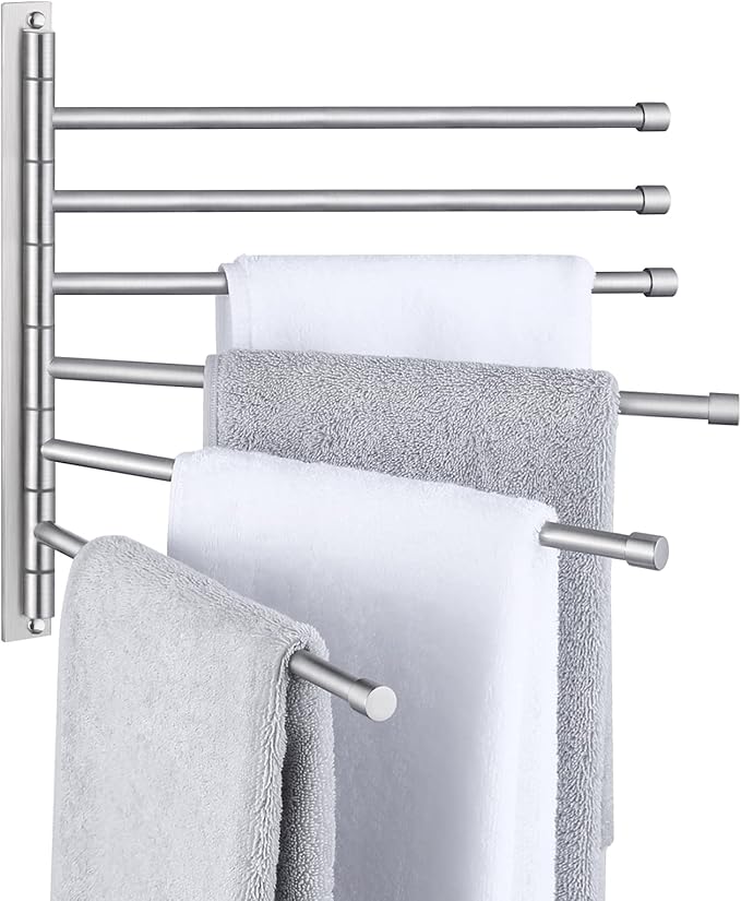 KES Swing Out Towel Bar, 6-Bar Folding Arm Swivel Hanger Bathroom Storage Organizer Wall Mount Rustproof 13 Inch SUS 304 Stainless Steel Brushed Finish, A2102S6-2