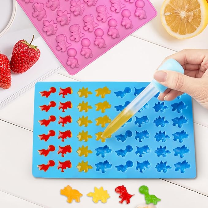 Gummy Candy Molds - 5Pcs Silicone Gummy Mini Dinosaur Molds With 2pcs Dropper,Non-stick and Bpa Free for Mini Candy Chocolate Gummies Baking