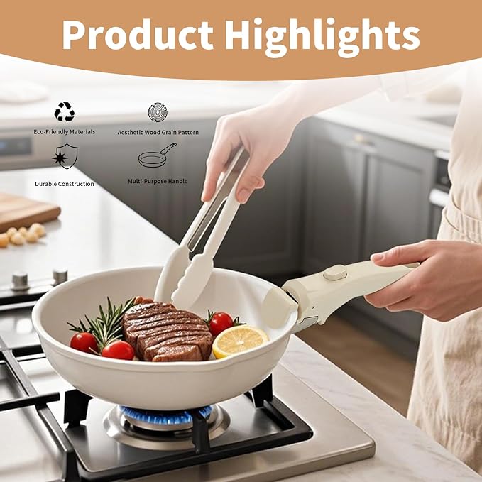 Removable Handle Beige, Detachable Handle for Pots and Pans, Universal Cookware Handles, Compatible with Thin Edge Cookware, 2 Pack