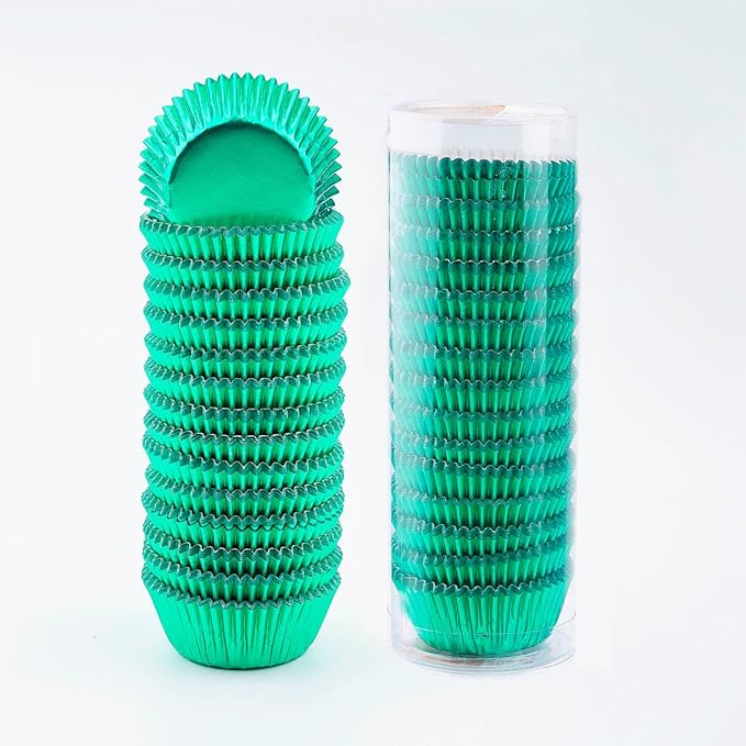 Gifbera Mini Foil Baking Cups Green, 300-Count Bright Foil Paper Green Cupcake Liners Mini Size