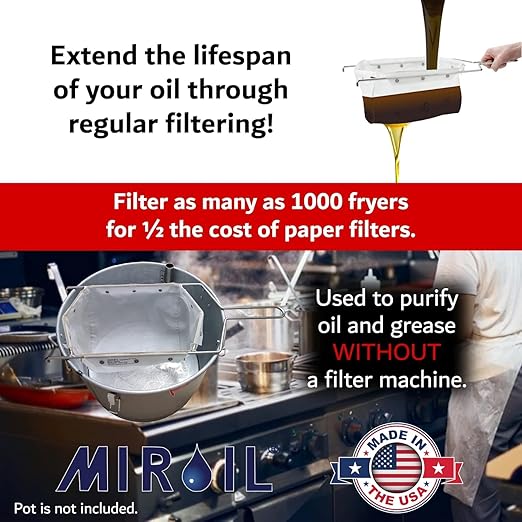 MirOil Silver Pot Filter Bag & Frame Combination Set, Compatible with MirOil 60L and 60LC Oil Filter Pail, Handles Hot & Cold Cooking Oil & Filters Up to 70 Lb. Polishing Oil, B6PS Pot Combo
