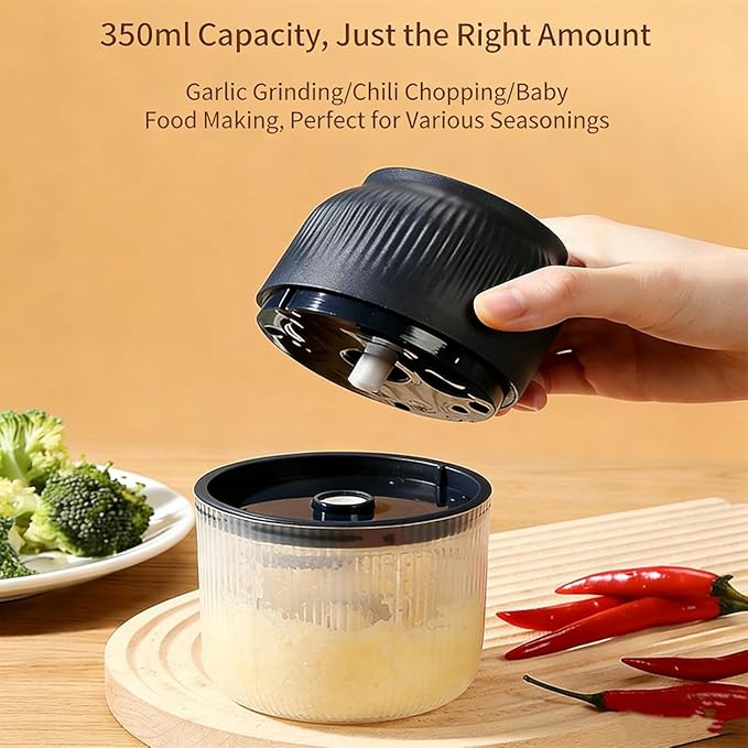 Electric Garlic Chopper, Mini Portable Veggie Cutter, Garlic Grinder Masher Onion Chopper, Quick & Compact, for Ginger, Chili, Fruit, Meat (White)